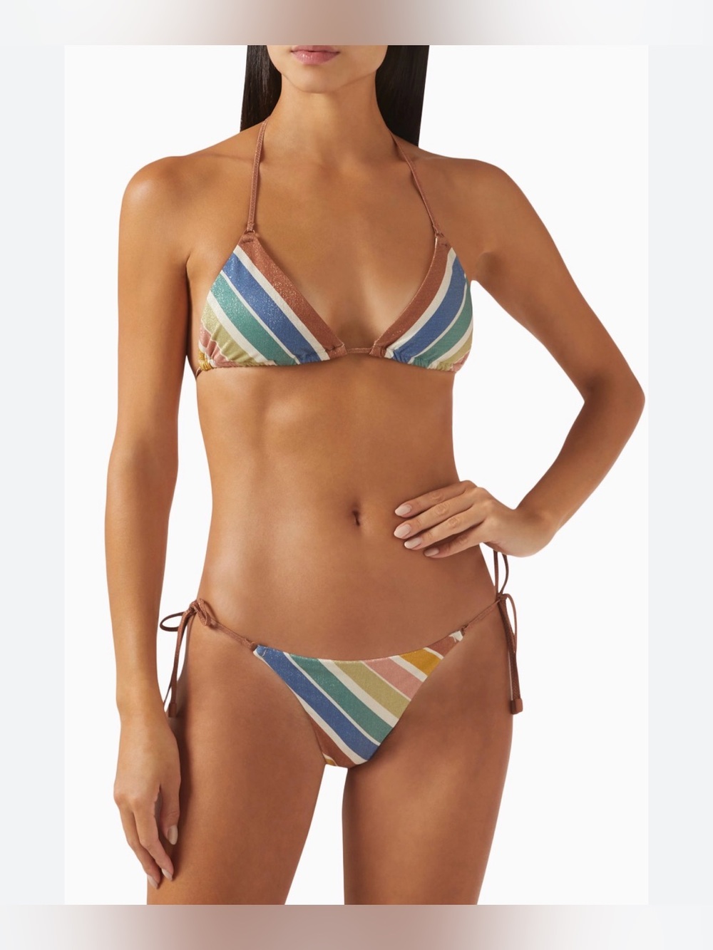 Zimmermann Multicolor Stripe Triangle Bikini — Blue, Green, Yellow, Pink, Brown